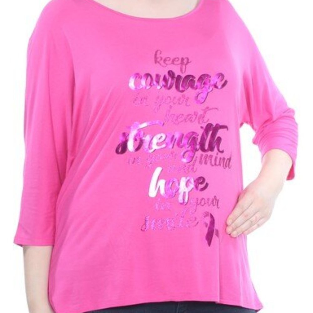 THALIA SODI Womens Pink 3/4 Sleeve Scoop Neck Top